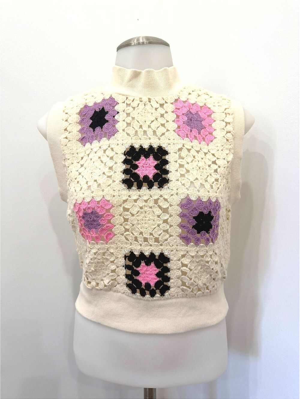 Zara Women's Crochet Sleeveless Sweater Vest, Medium